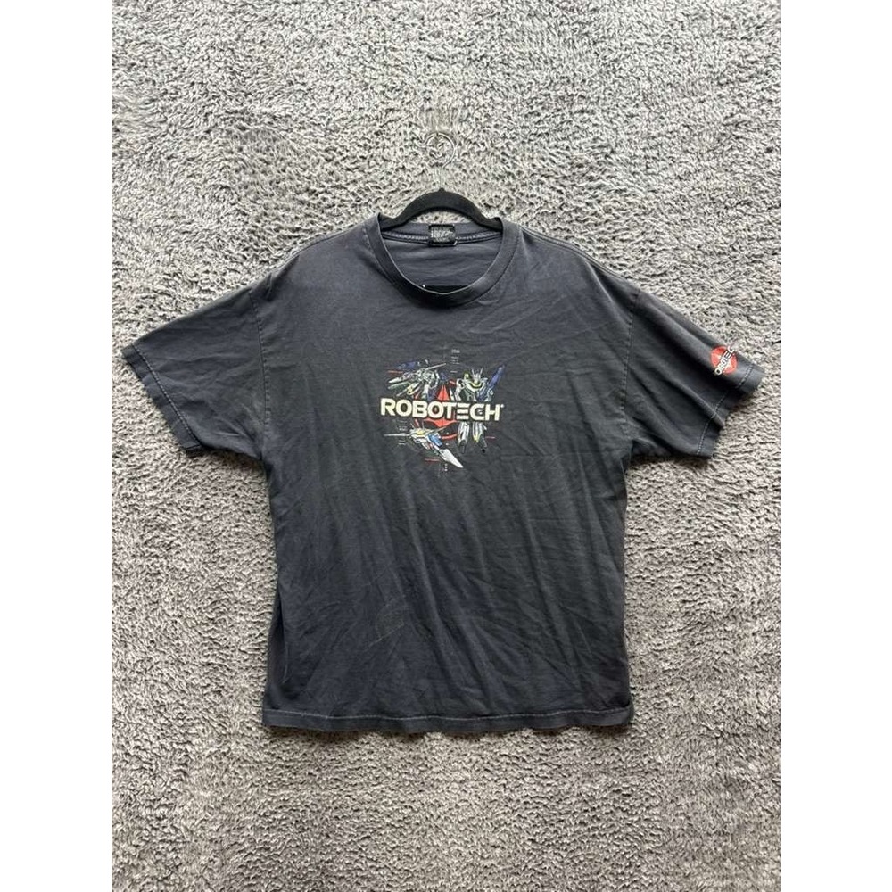 Vintage 90s ODM Robotech Graphic Cotton Short‎ Sleeve T-Shirt Black Mens Size XL